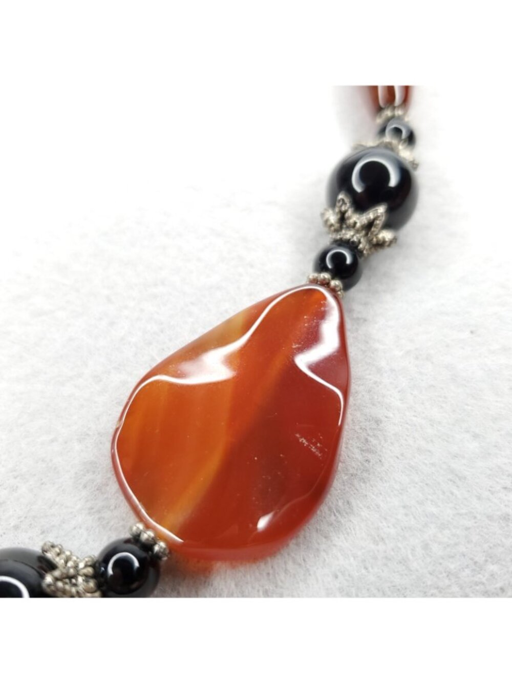 Polished Agate Beaded Necklace Rust Orange Black Toggle Boho 16" - Picture 3 of 6